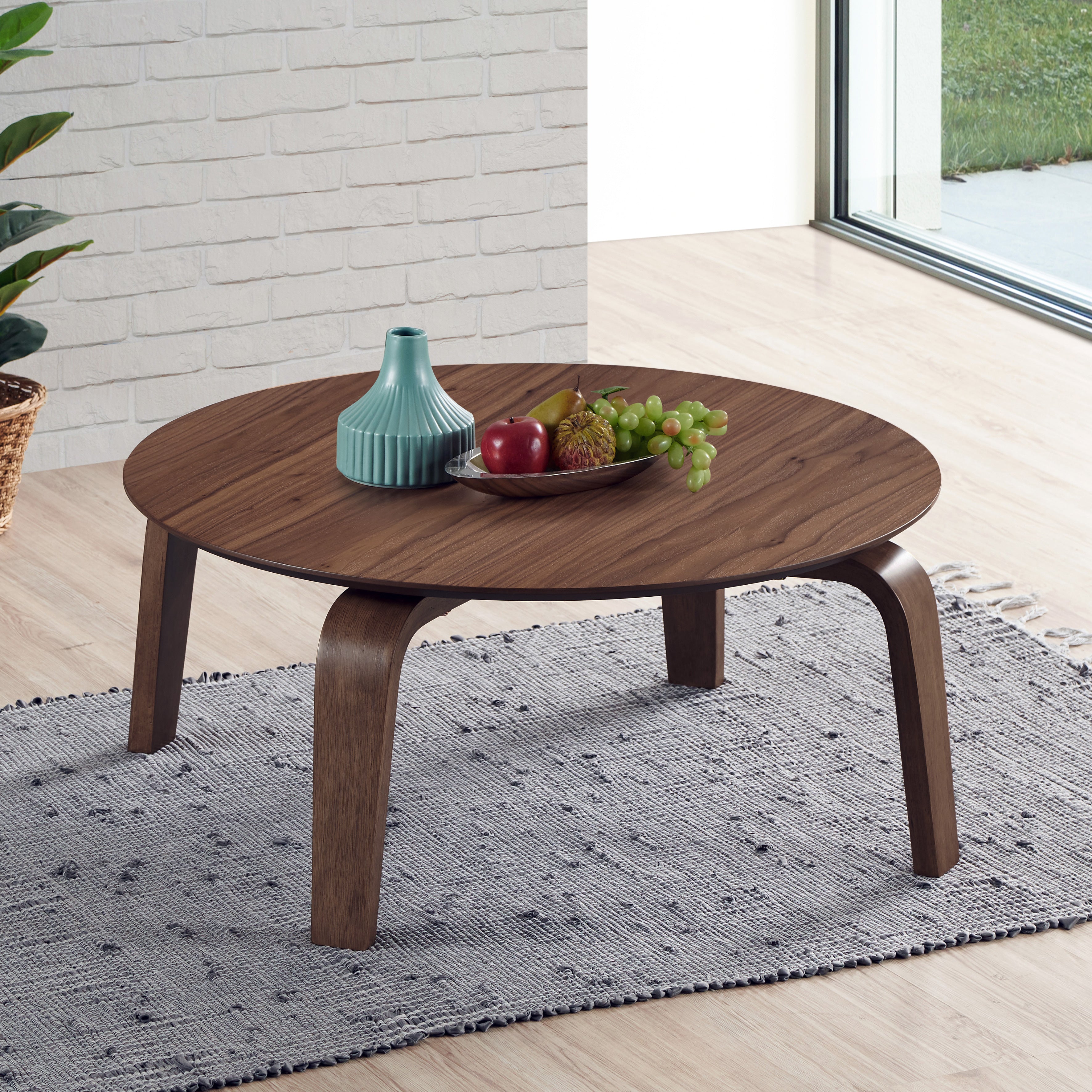 Mod Round Shape Mid-Century Wood Coffee Table - Walnut