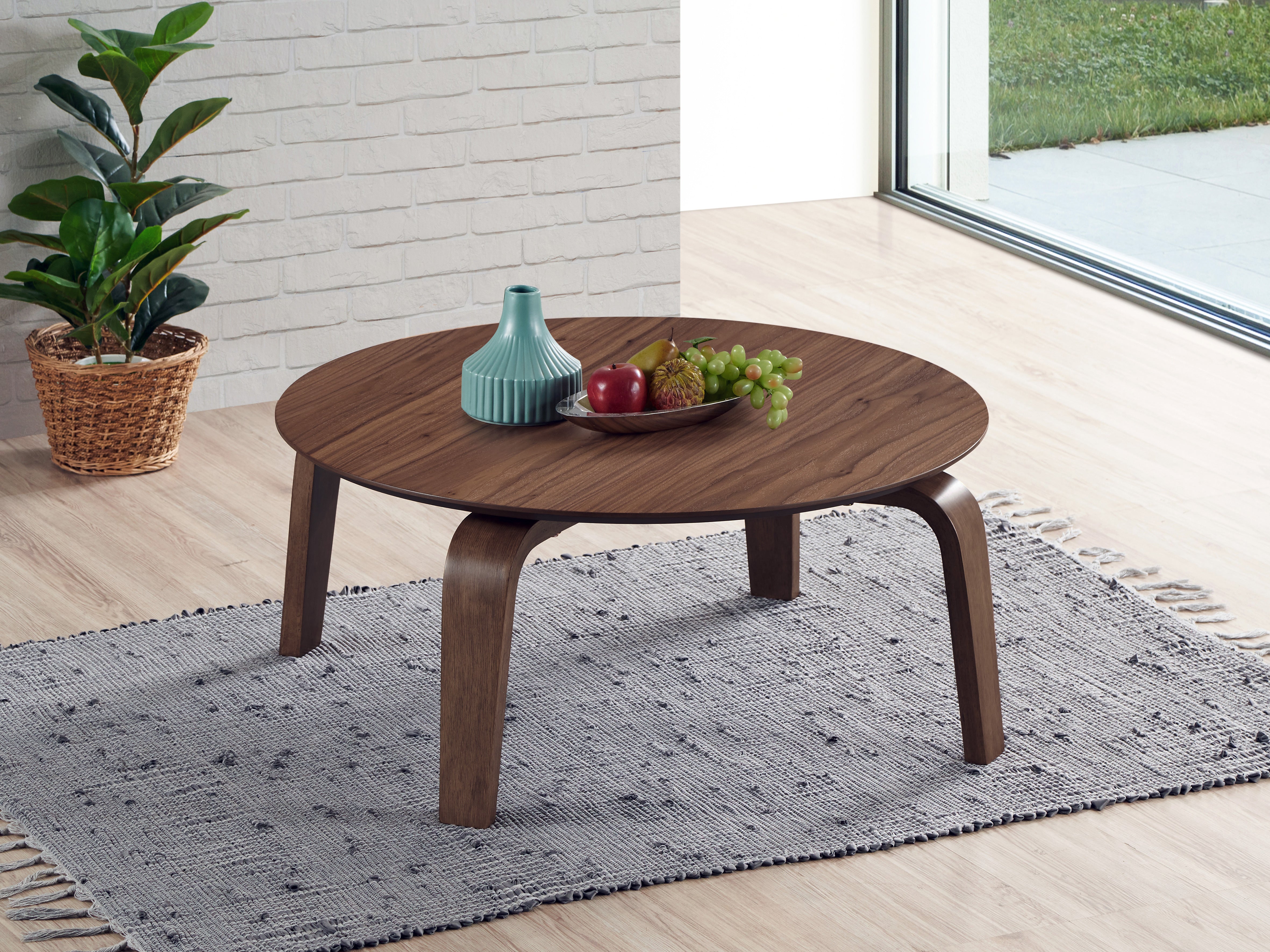Mod Round Shape Mid-Century Wood Coffee Table - Walnut