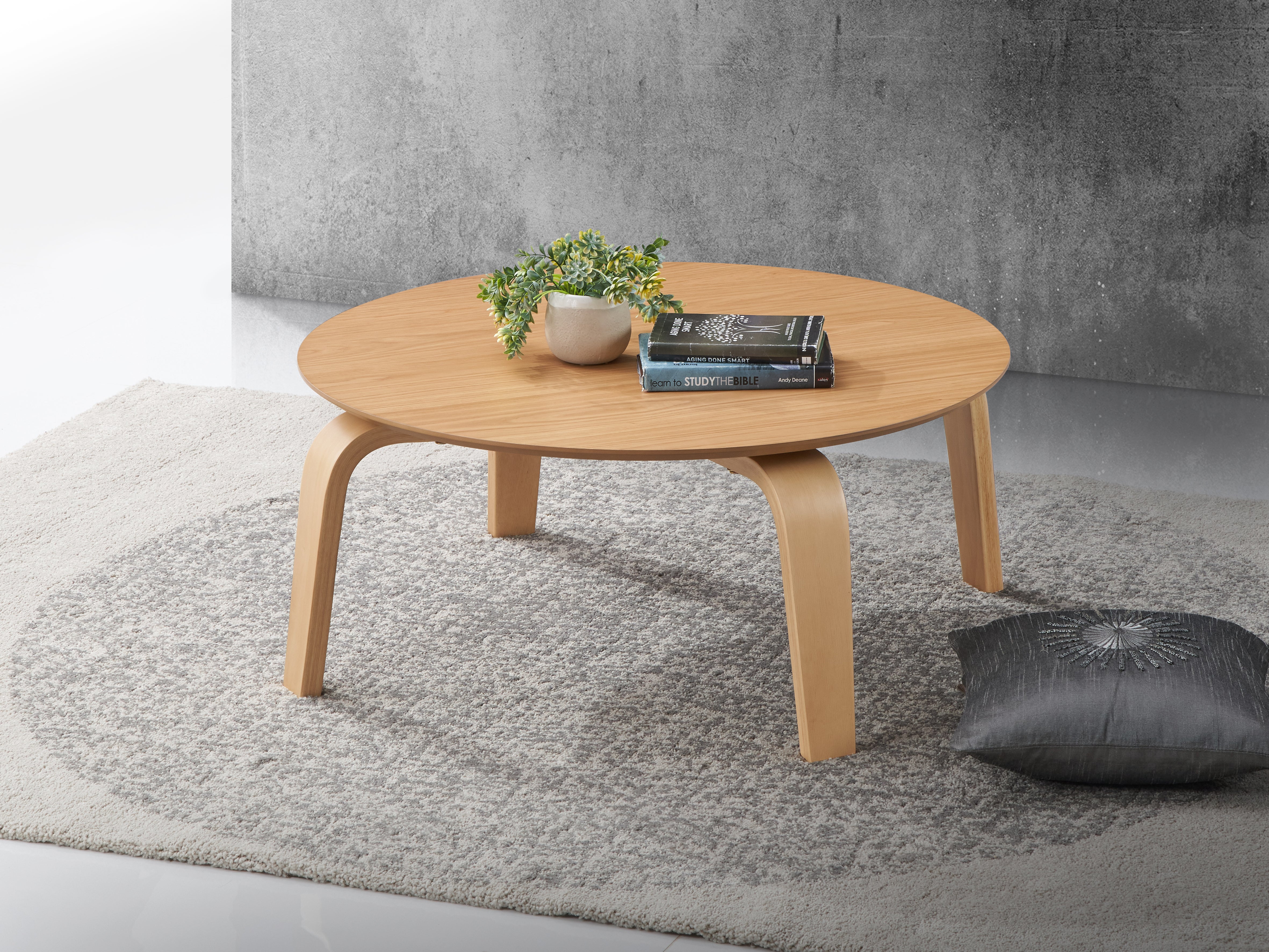 Mod Round Shape Mid-Century Wood Coffee Table - Oak