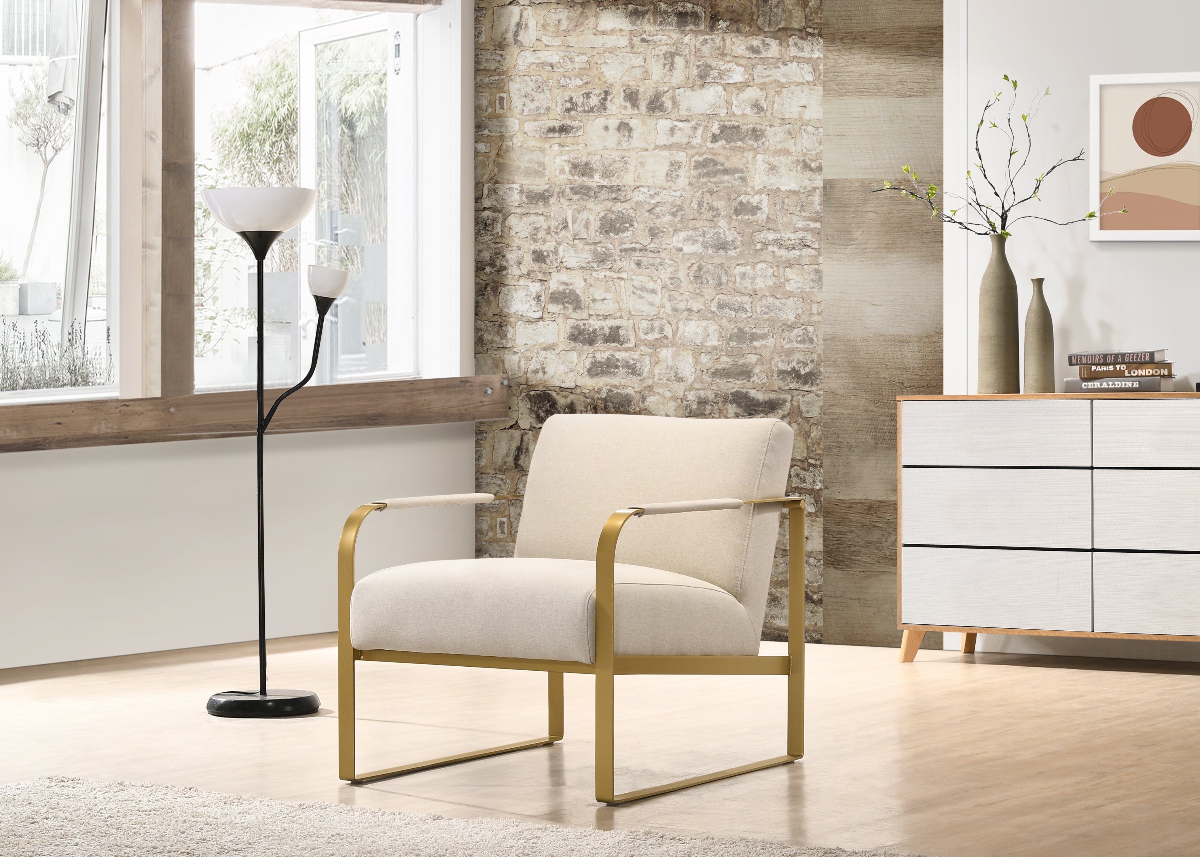 Mason Upholstered Lounge Accent Chair, Beige