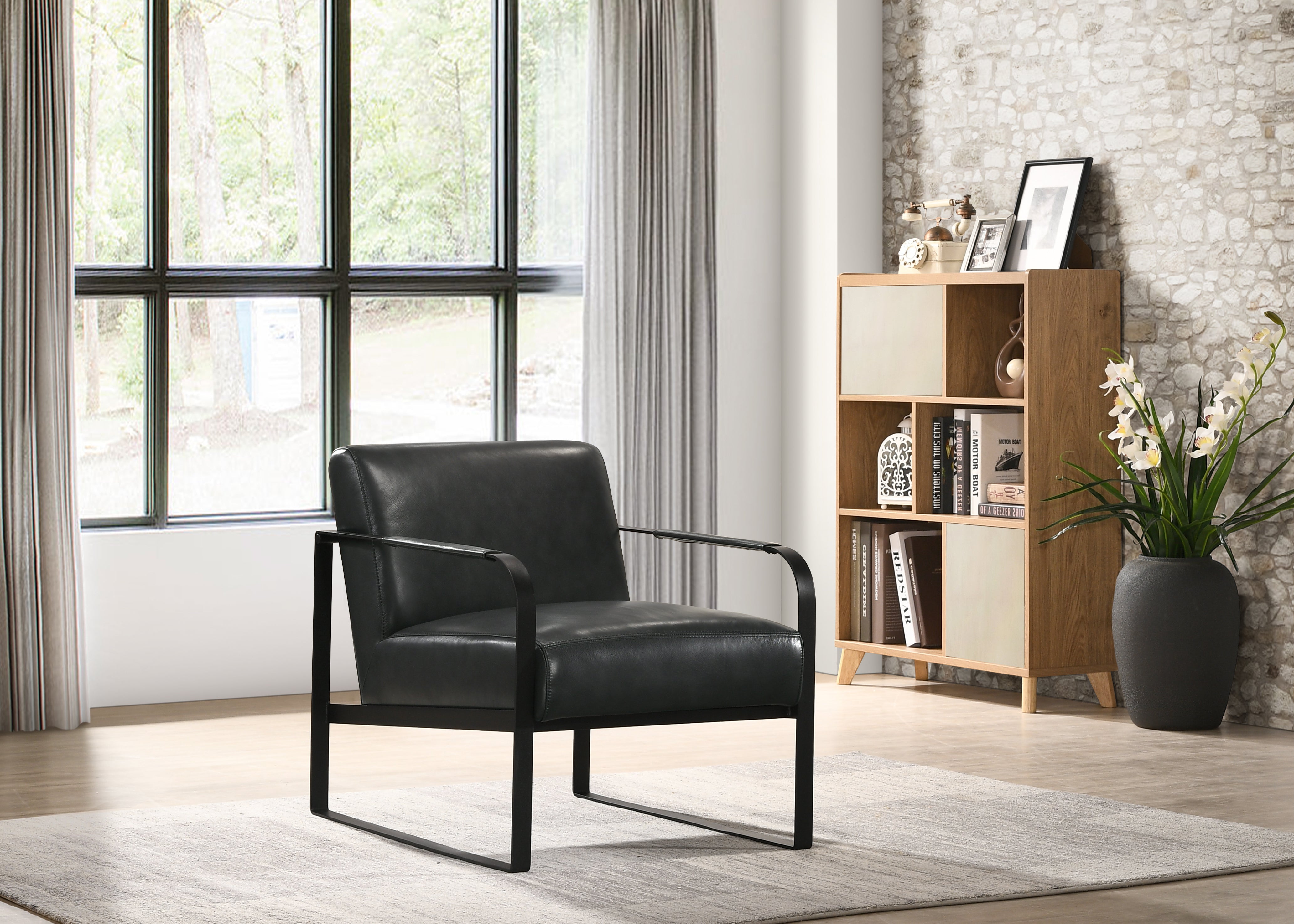 Mason Genuine Leather Lounge Accent Chair, Black