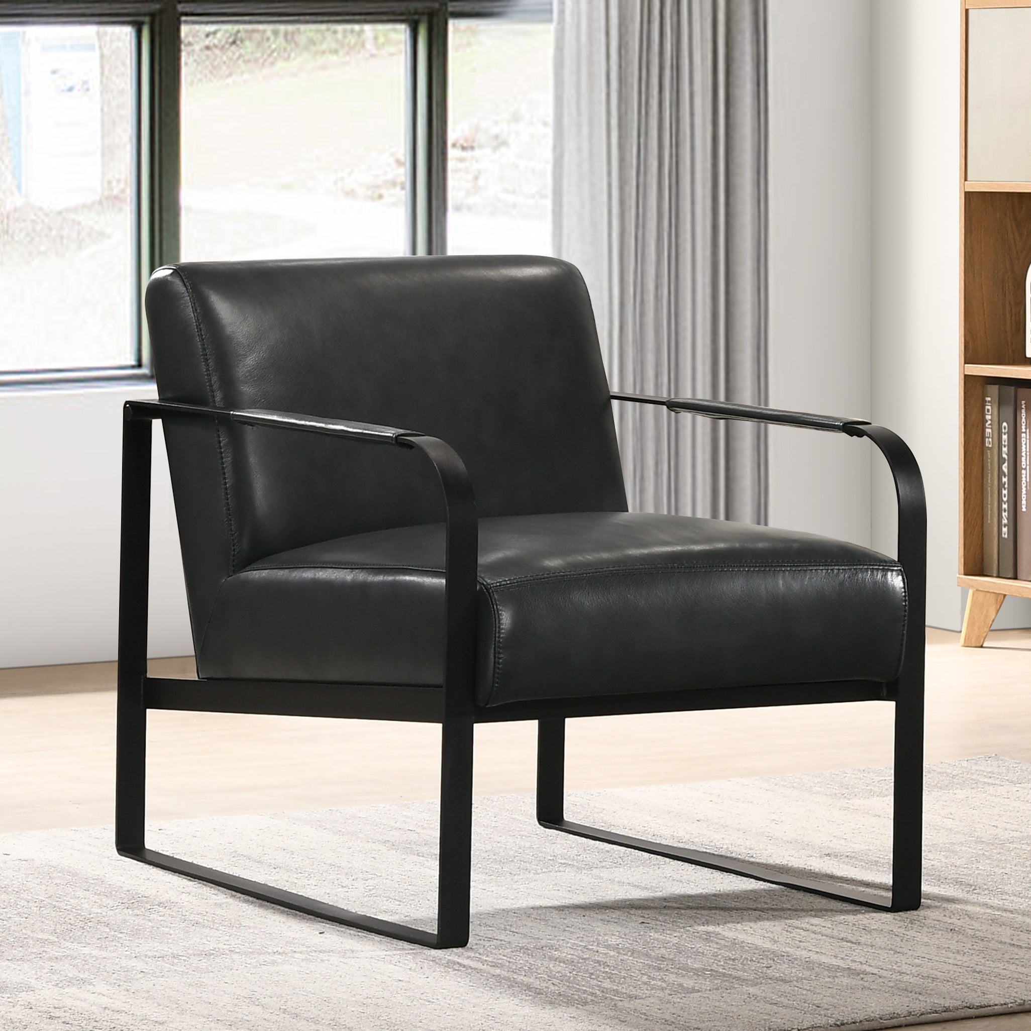 Mason Genuine Leather Lounge Accent Chair, Black