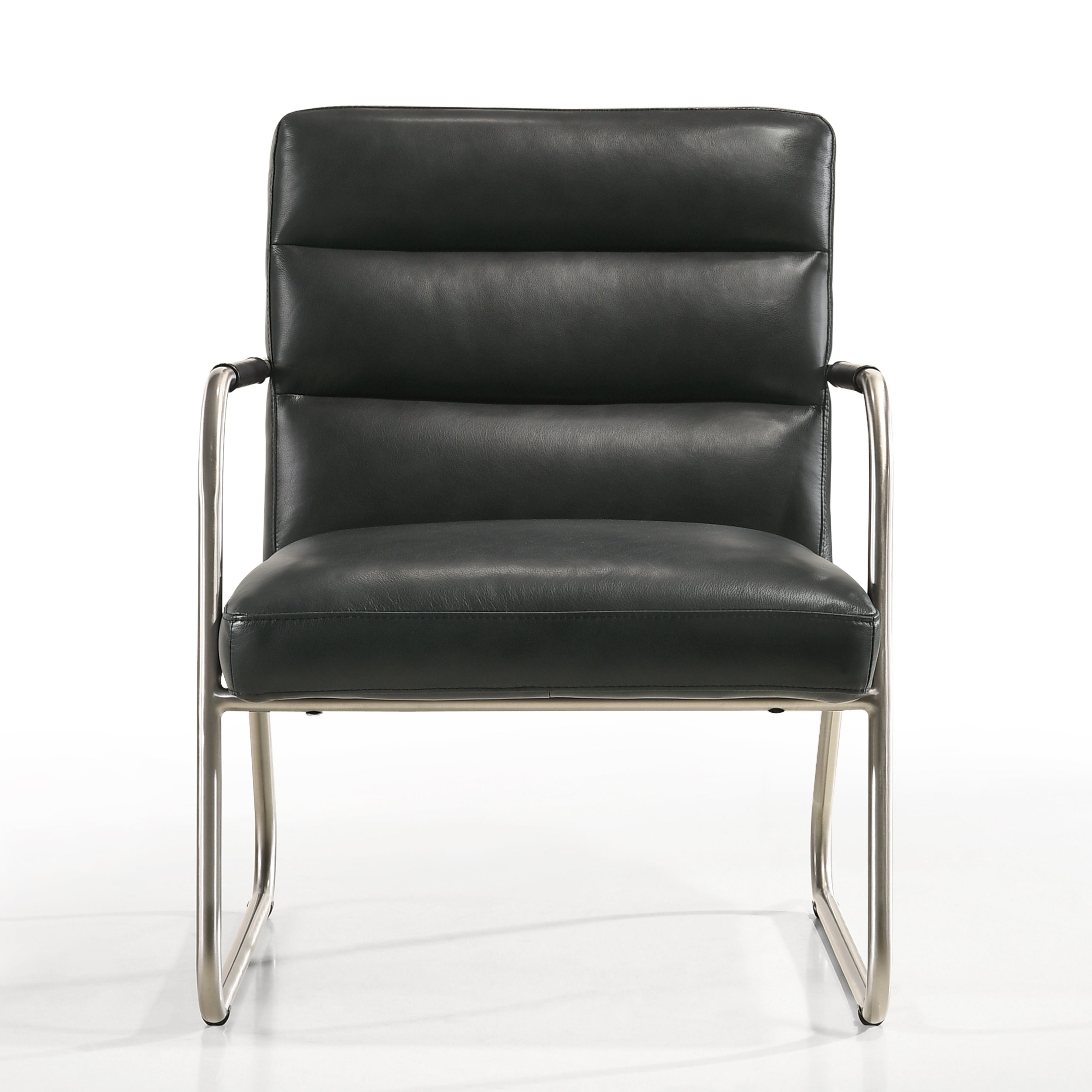 Spencer Stainless Steel Leather Lounge Accent Chair, Black