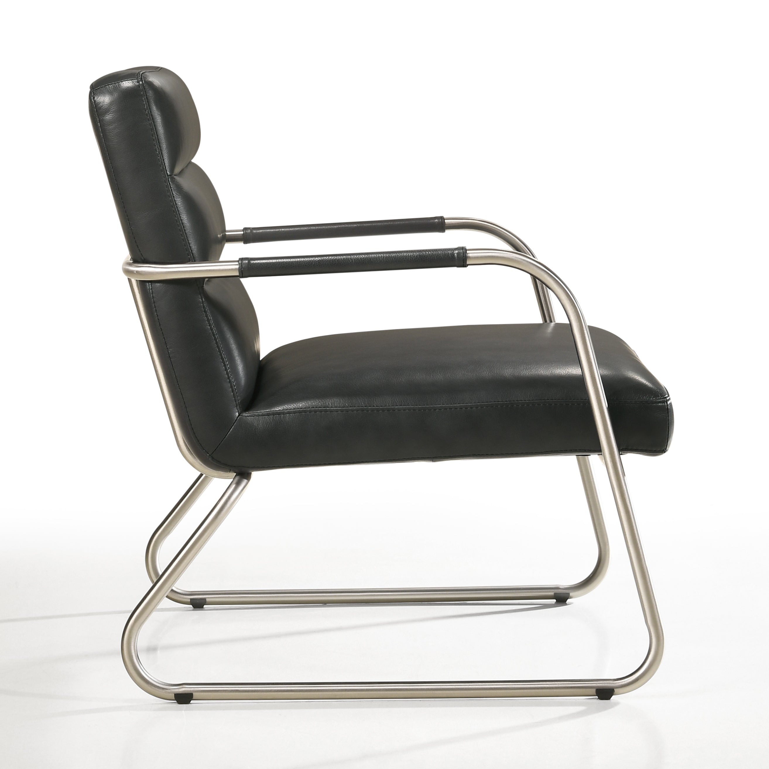 Spencer Stainless Steel Leather Lounge Accent Chair, Black