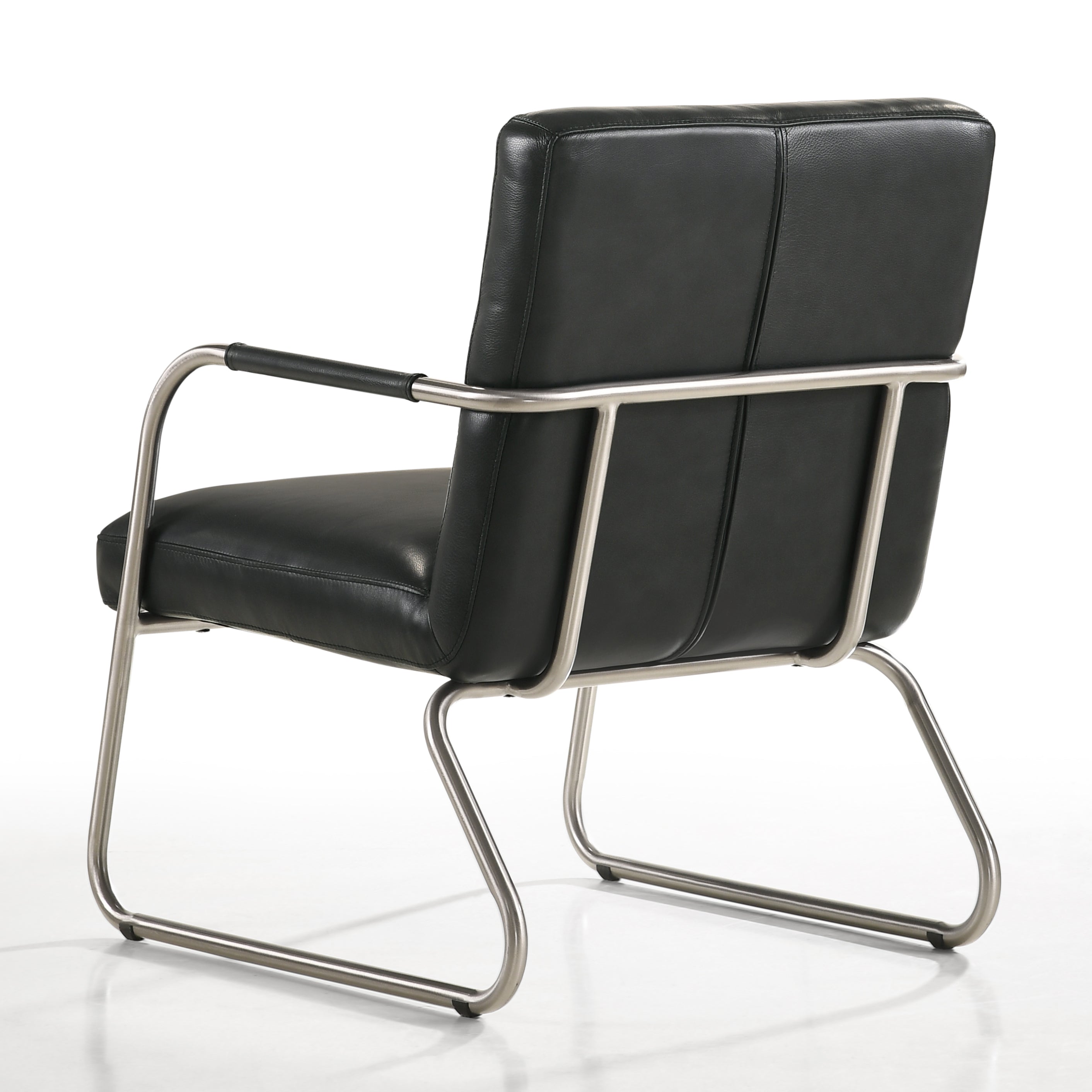 Spencer Stainless Steel Leather Lounge Accent Chair, Black