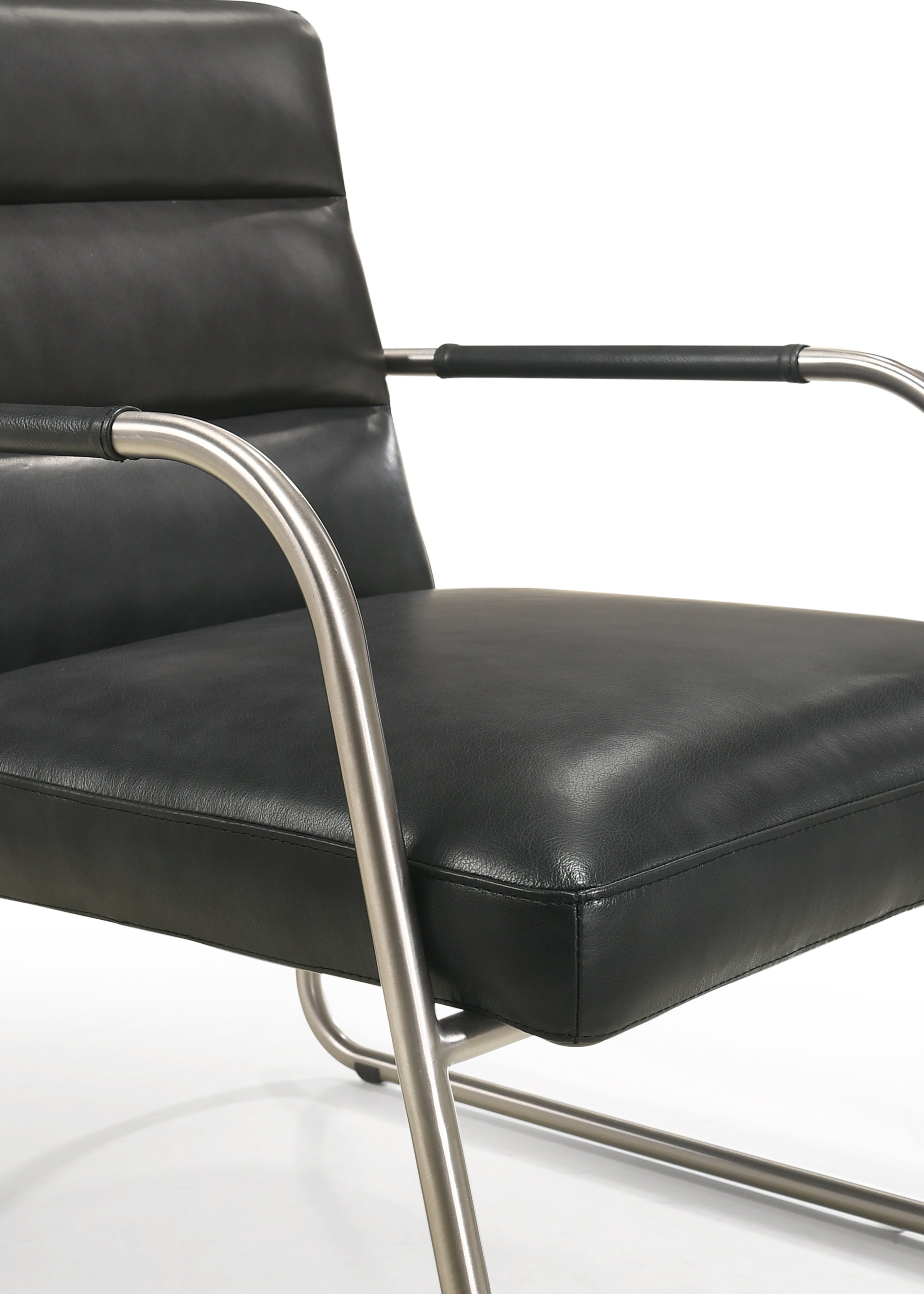 Spencer Stainless Steel Leather Lounge Accent Chair, Black