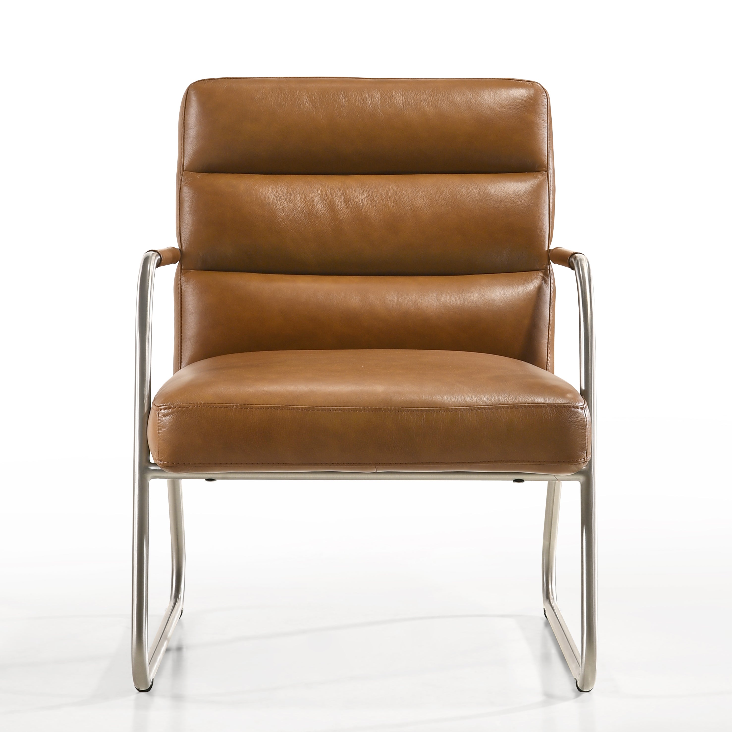 Spencer Stainless Steel Leather Lounge Accent Chair, Caramel Brown
