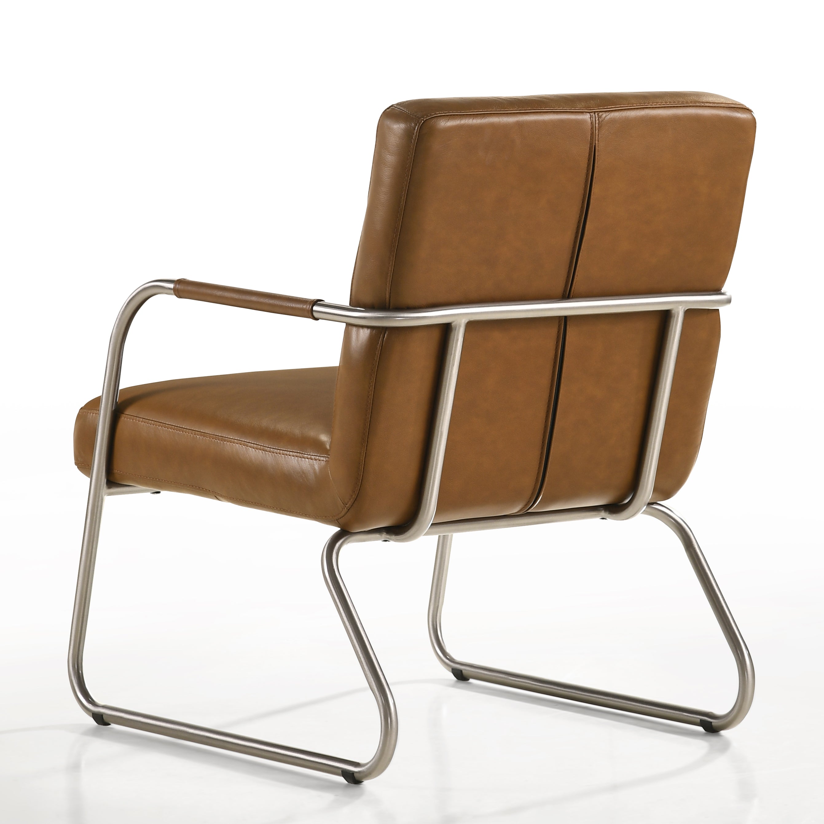 Spencer Stainless Steel Leather Lounge Accent Chair, Caramel Brown