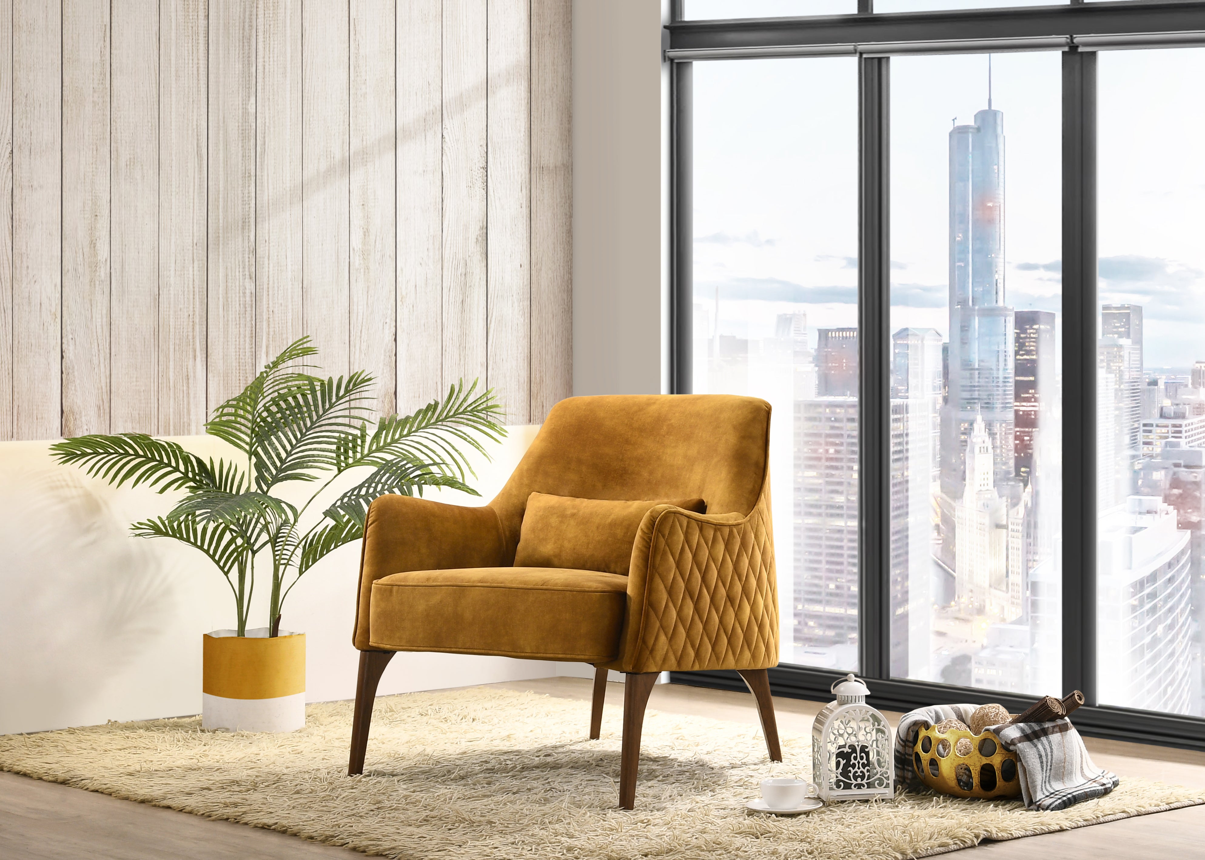Jane Upholstered Lounge Accent Chair, Gold