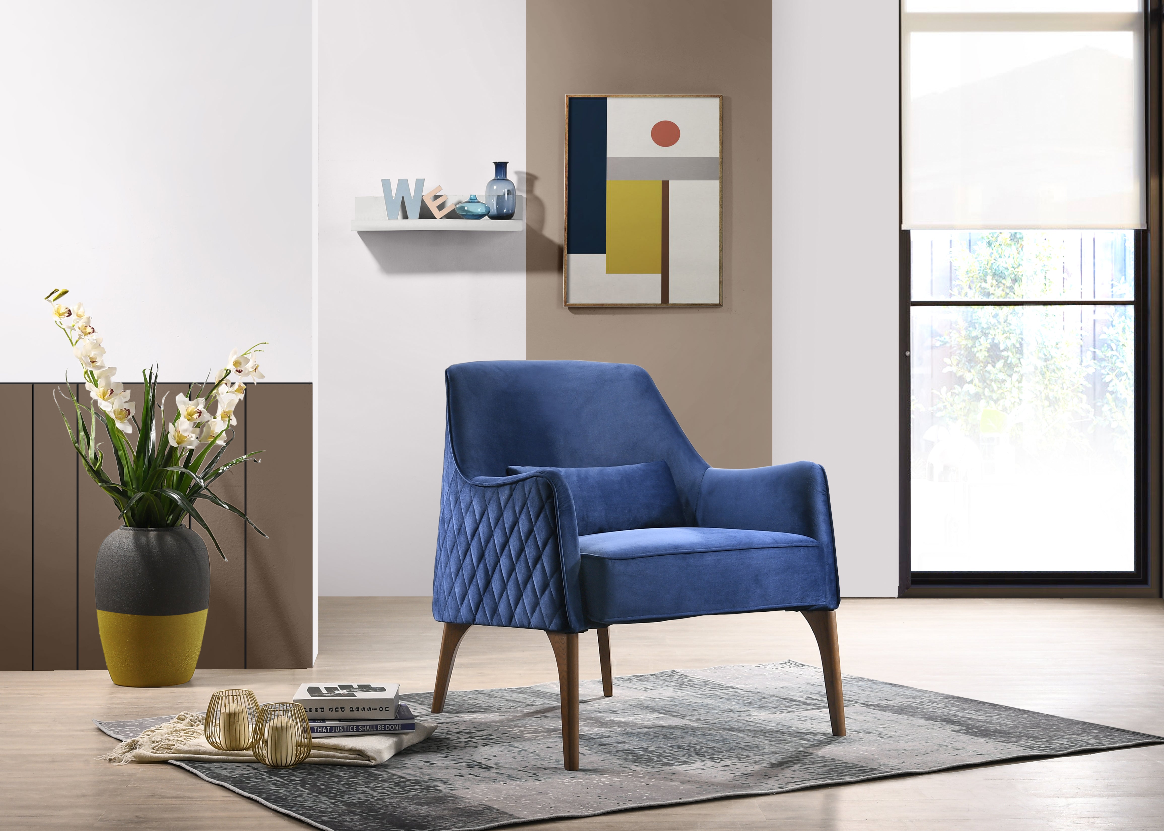 Jane Upholstered Lounge Accent Chair, Blue
