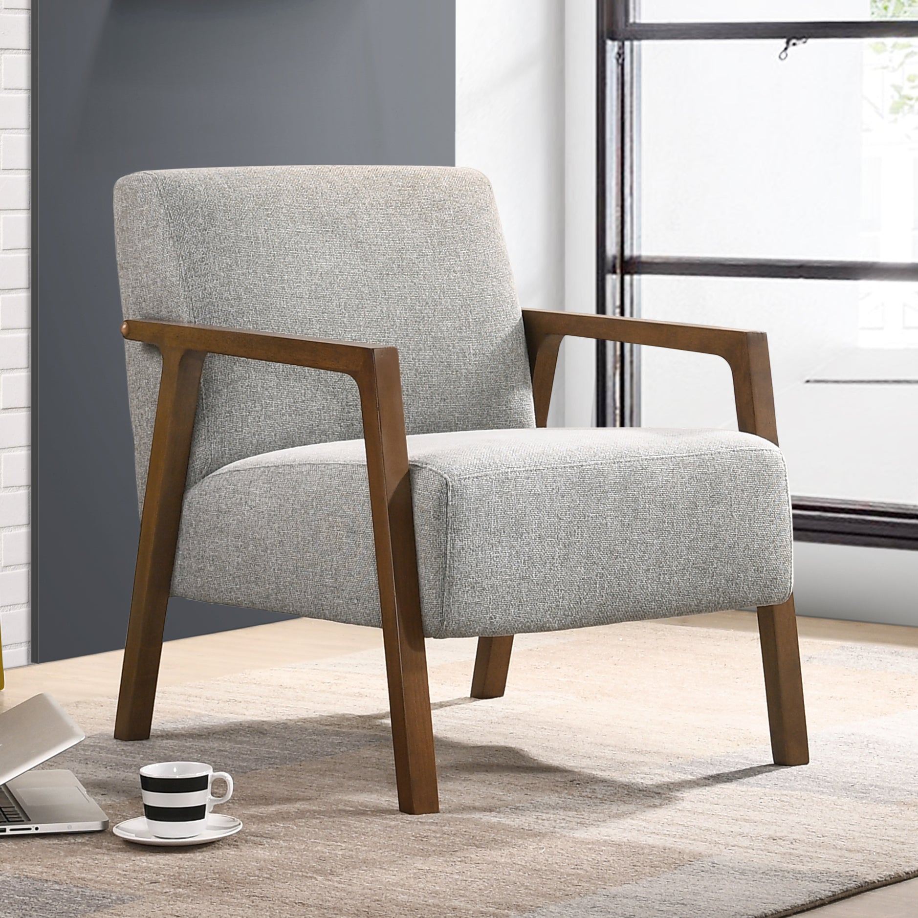 Fletcher Upholstered Lounge Accent Armchair, Grey