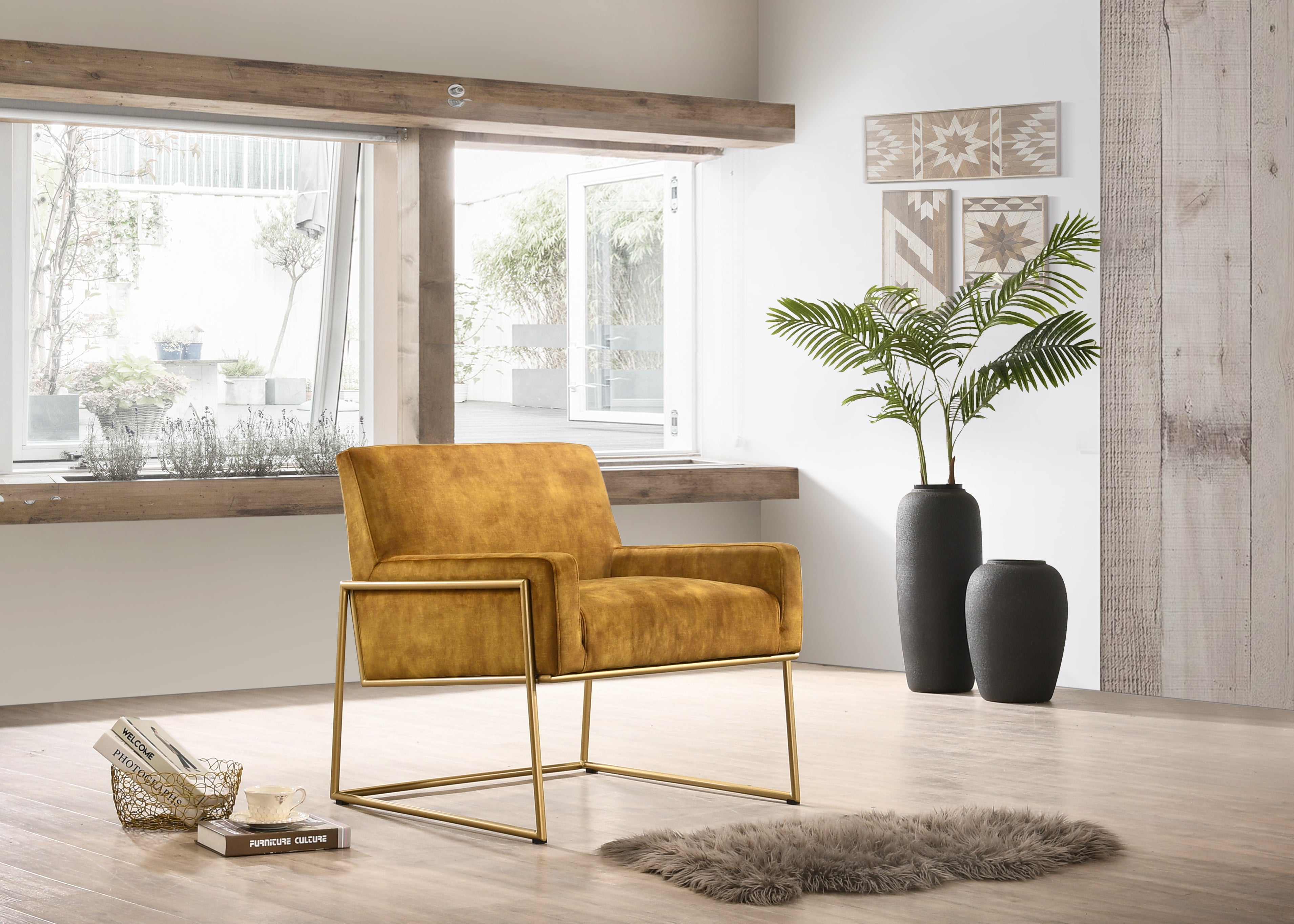 Milano Modern Upholstered Lounge Accent Chair, Gold