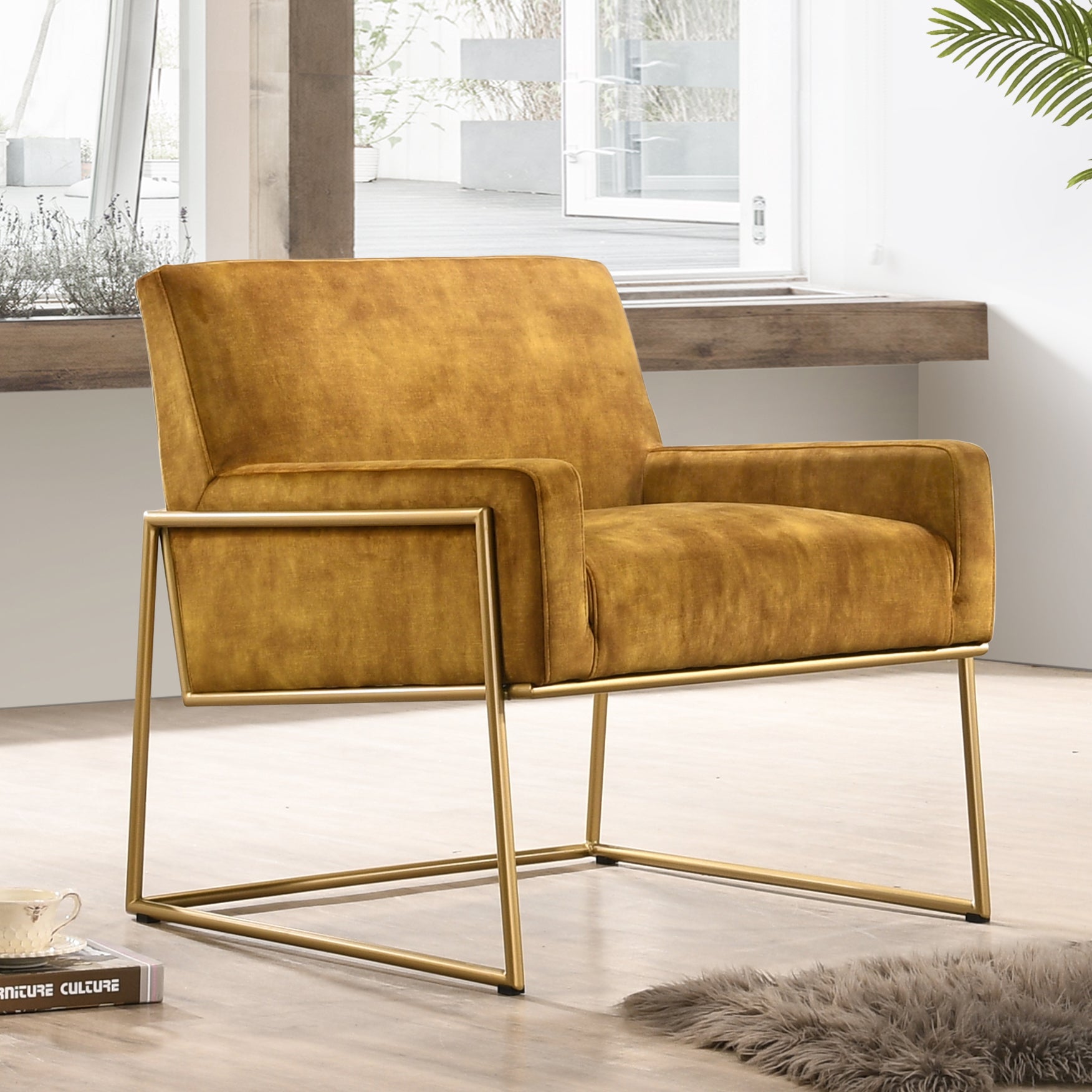 Milano Modern Upholstered Lounge Accent Chair, Gold
