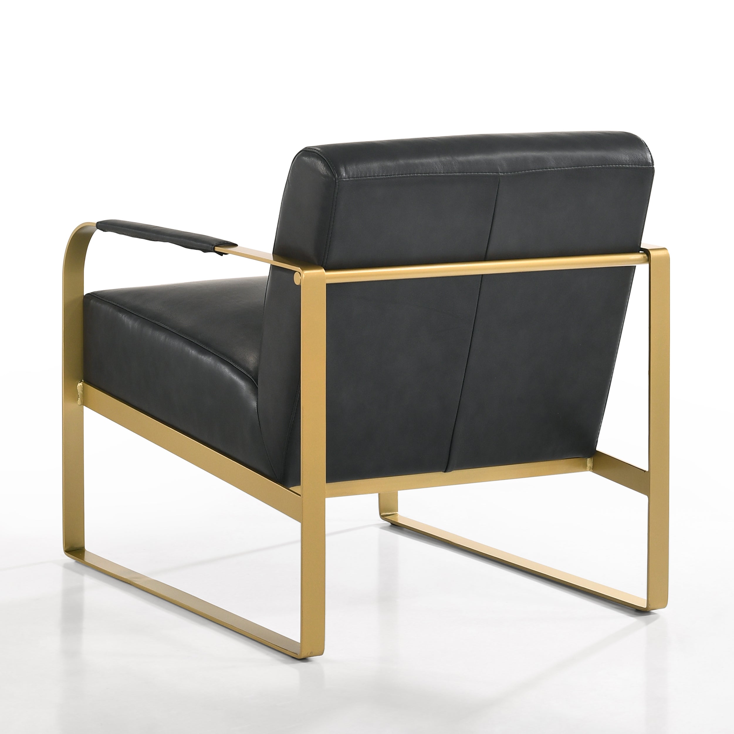 Mason Genuine Leather Lounge Accent Chair, Black and Gold