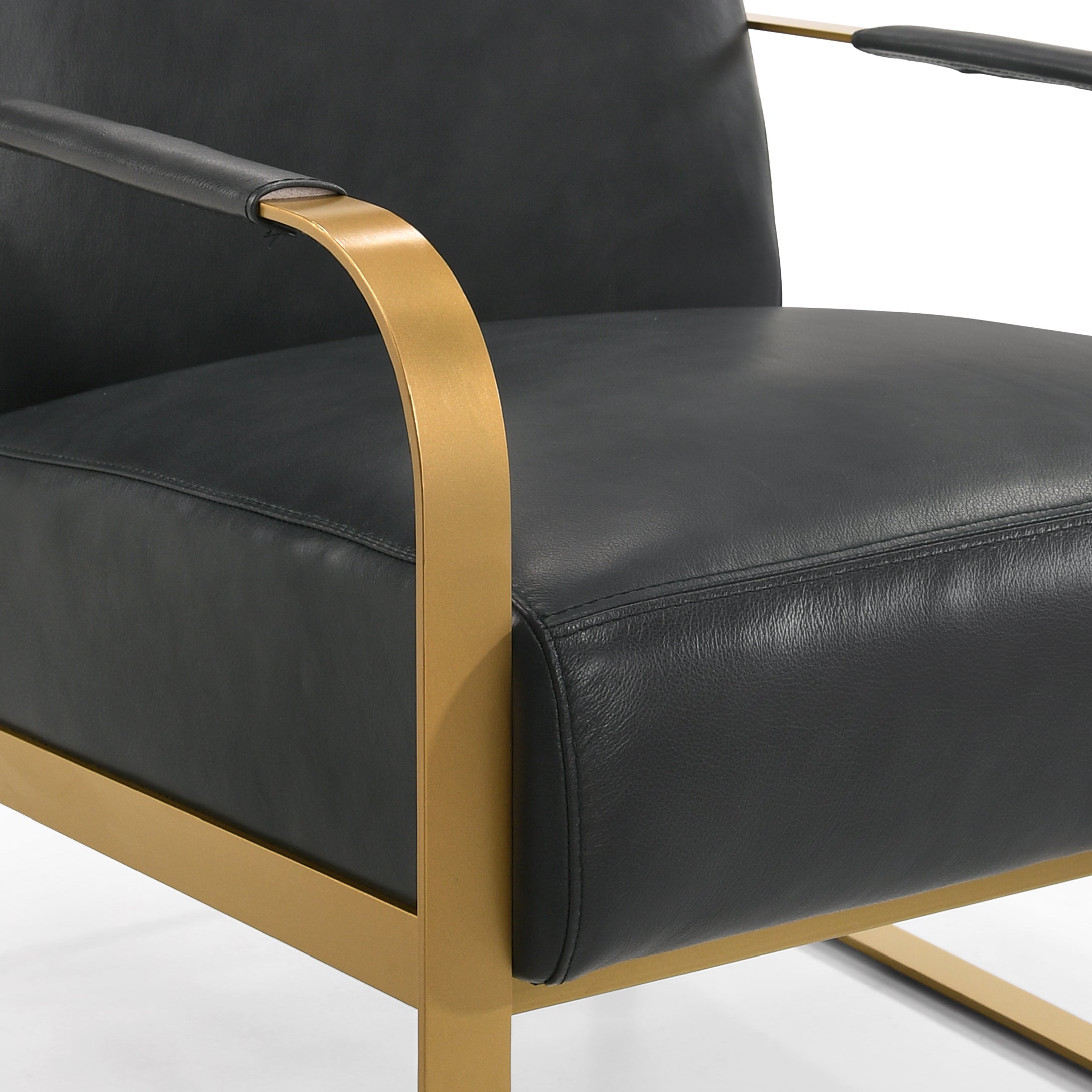 Mason Genuine Leather Lounge Accent Chair, Black and Gold