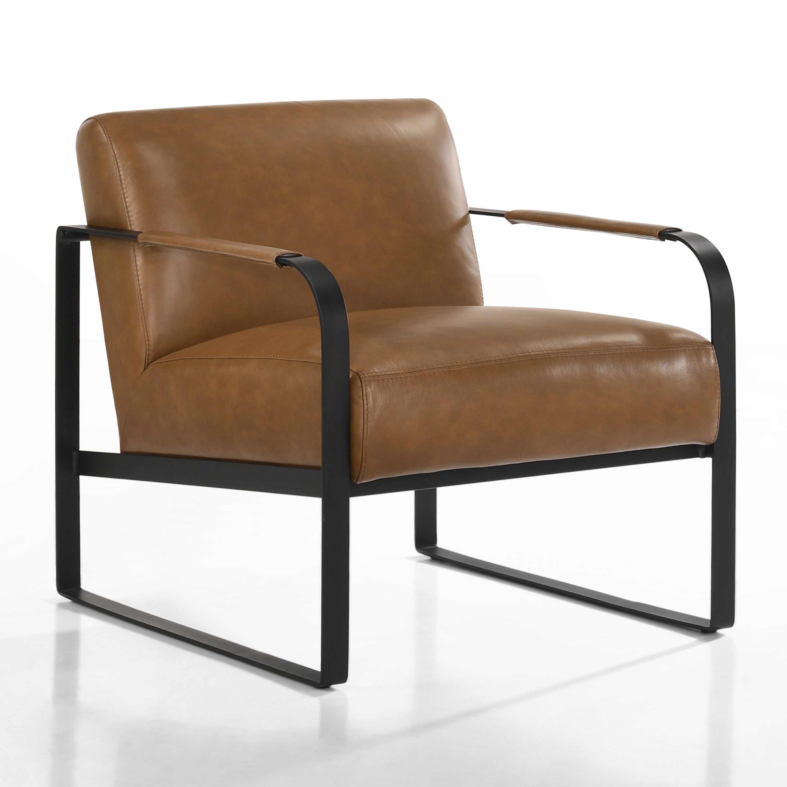 Mason Genuine Leather Lounge Accent Chair, Caramel Brown