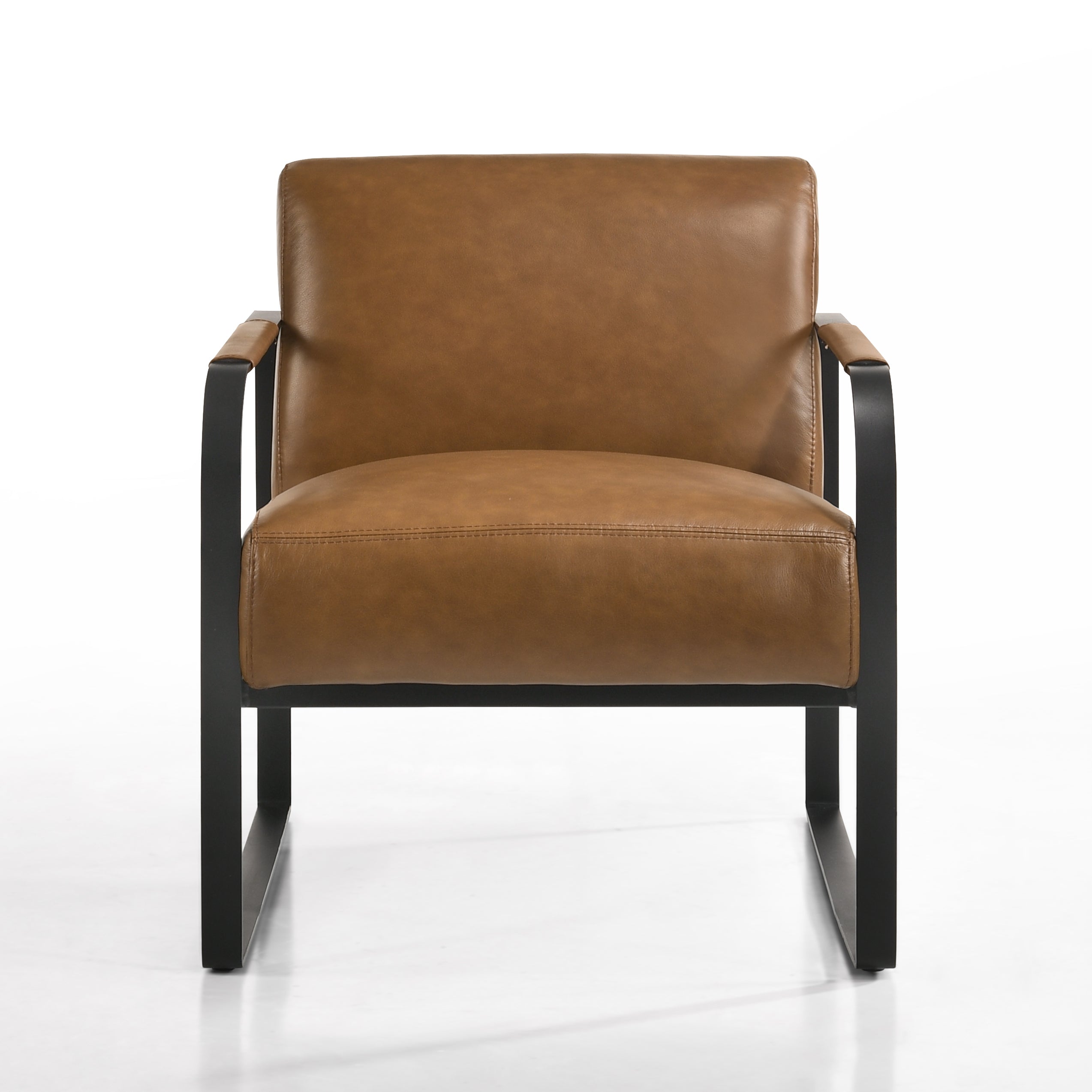 Mason Genuine Leather Lounge Accent Chair, Caramel Brown