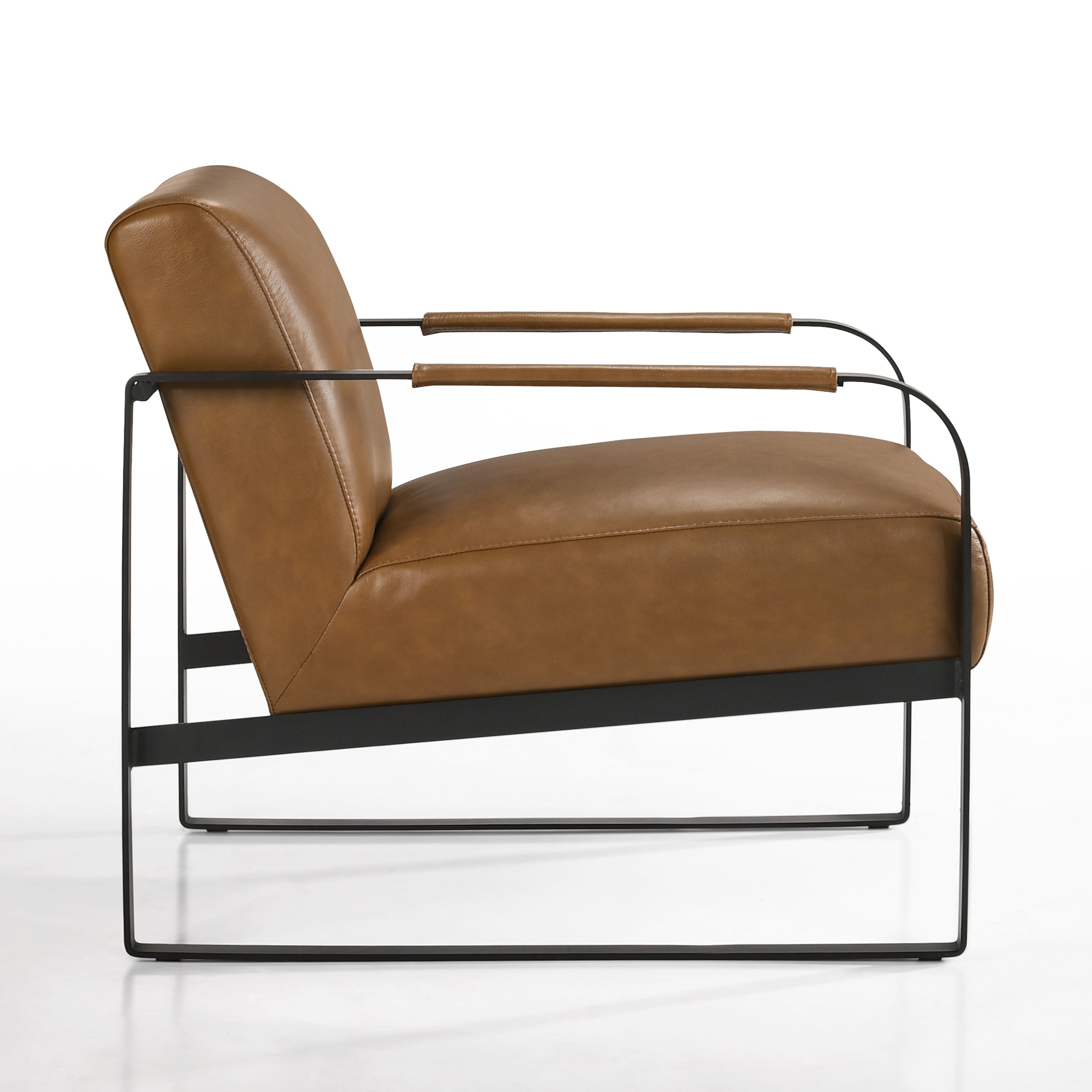 Mason Genuine Leather Lounge Accent Chair, Caramel Brown
