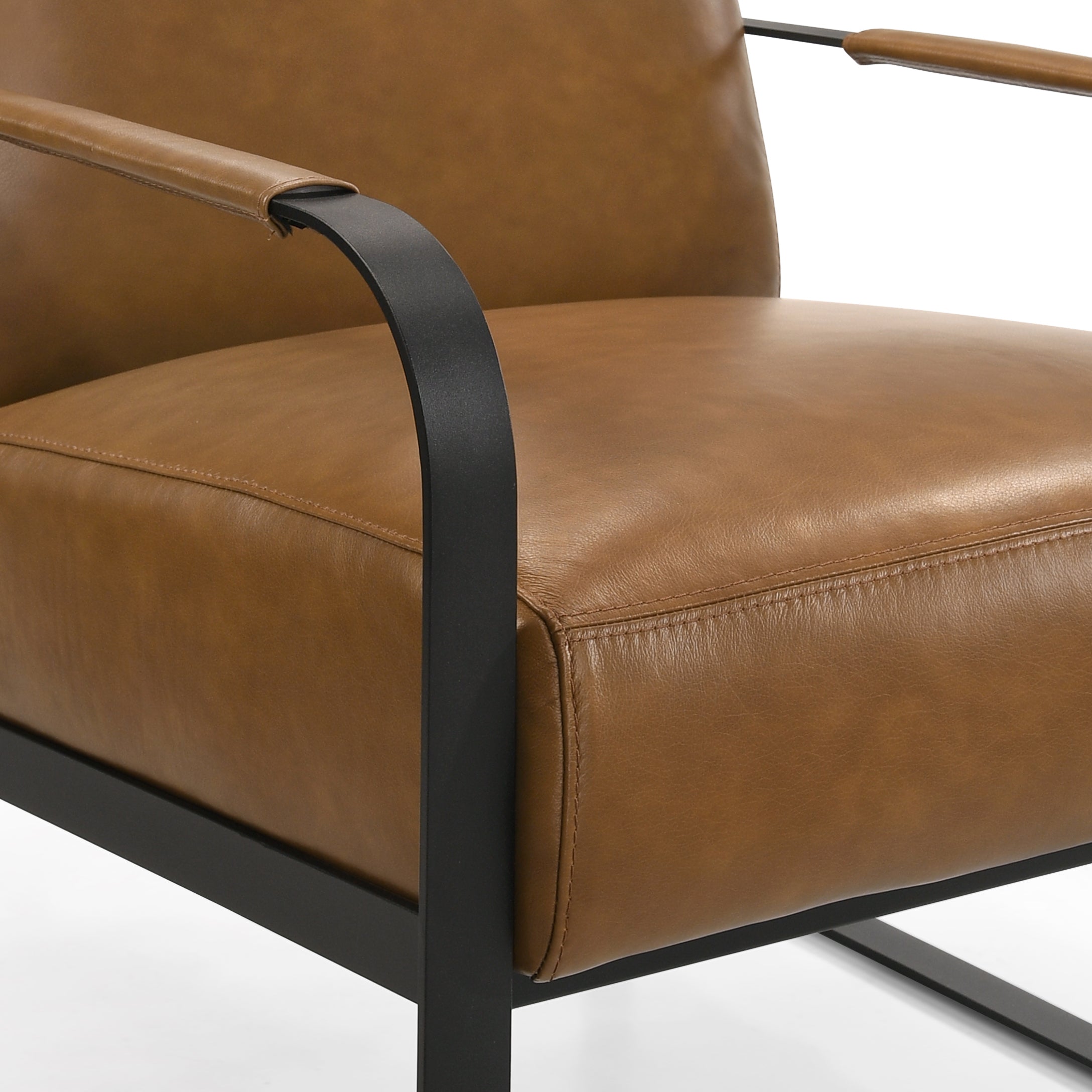 Mason Genuine Leather Lounge Accent Chair, Caramel Brown