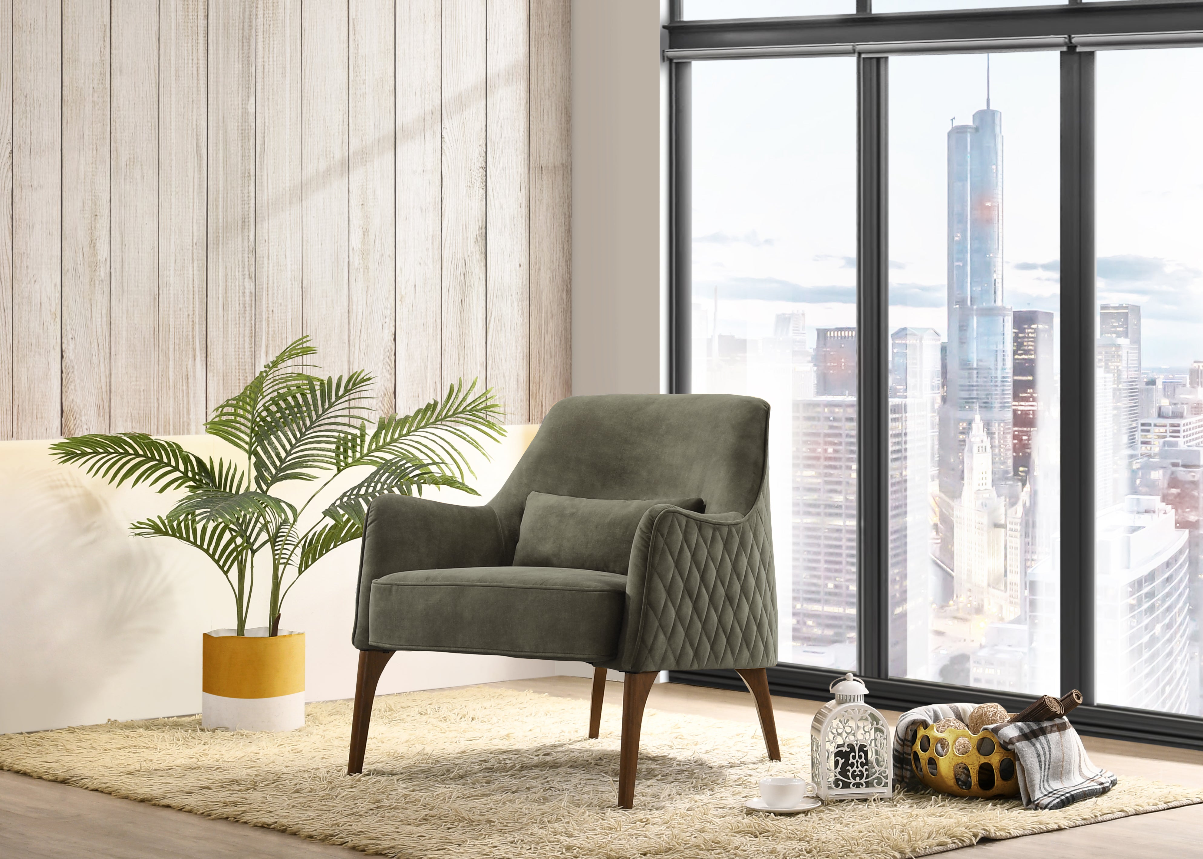 Jane Upholstered Lounge Accent Chair, Moss Green