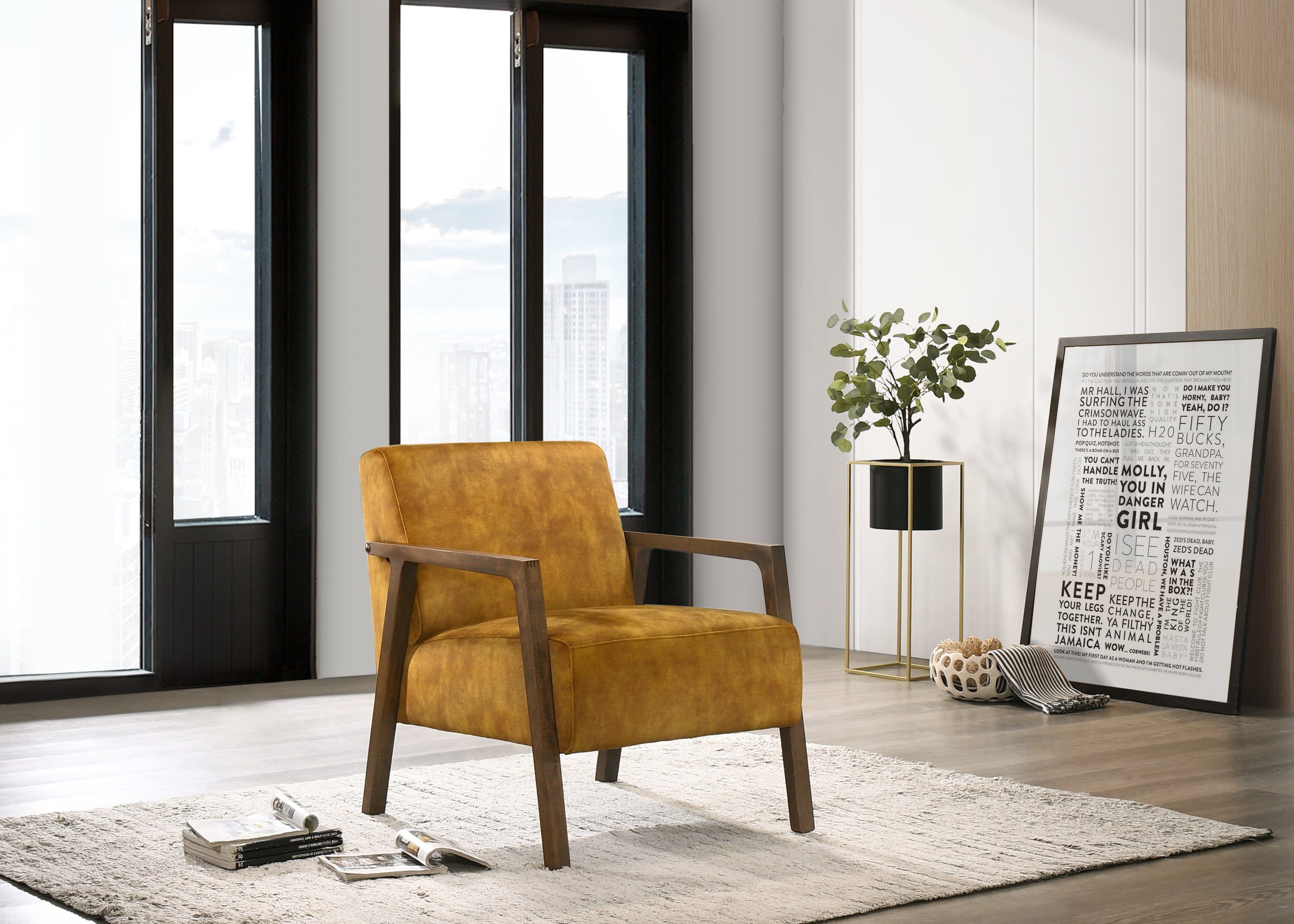 Fletcher Upholstered Lounge Accent Armchair, Gold