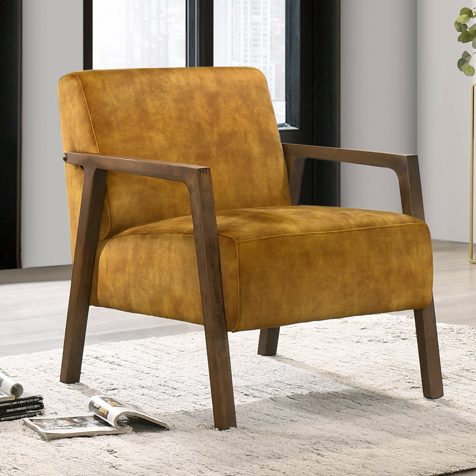 Fletcher Upholstered Lounge Accent Armchair, Gold