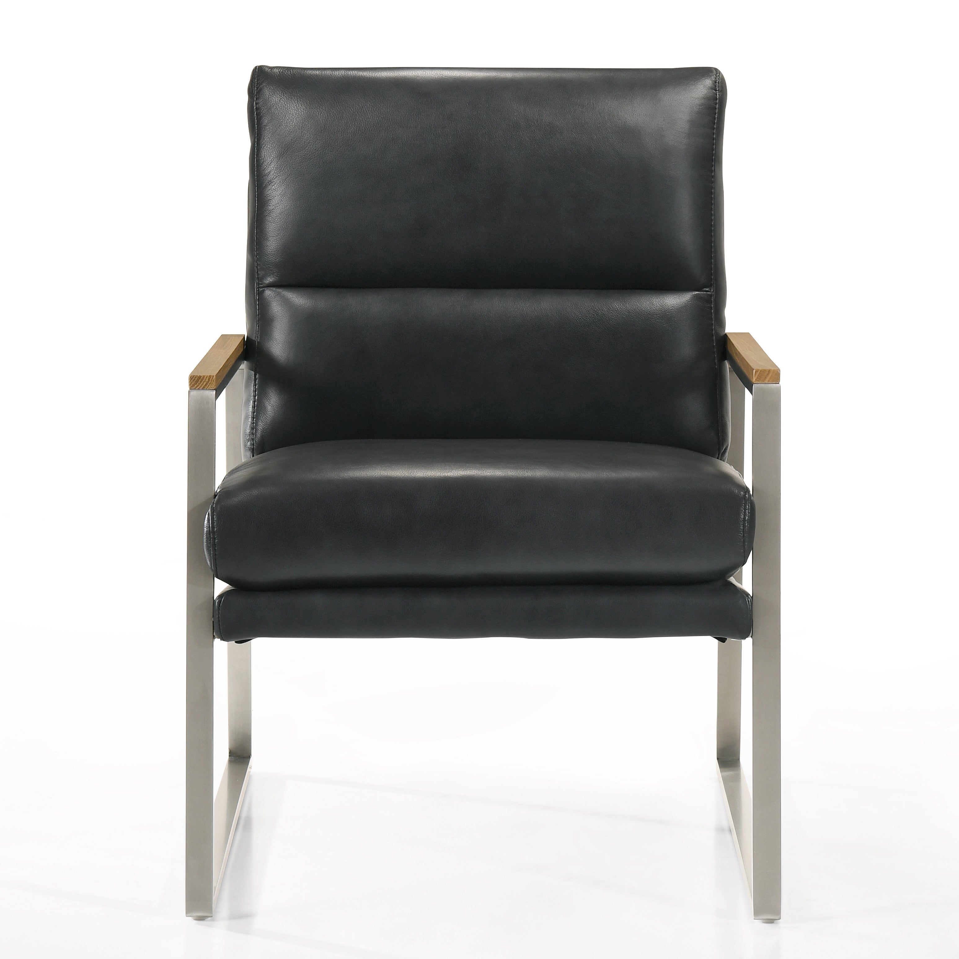 Colin Stainless Steel & Genuine Leather Accent Chair, Black