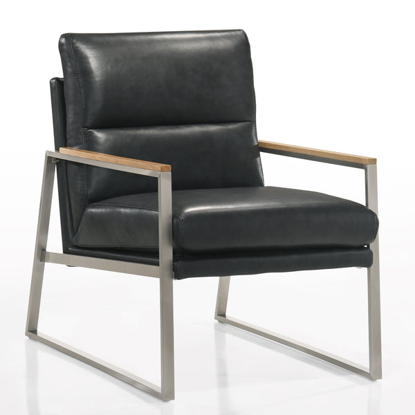 Colin Stainless Steel & Genuine Leather Accent Chair, Black