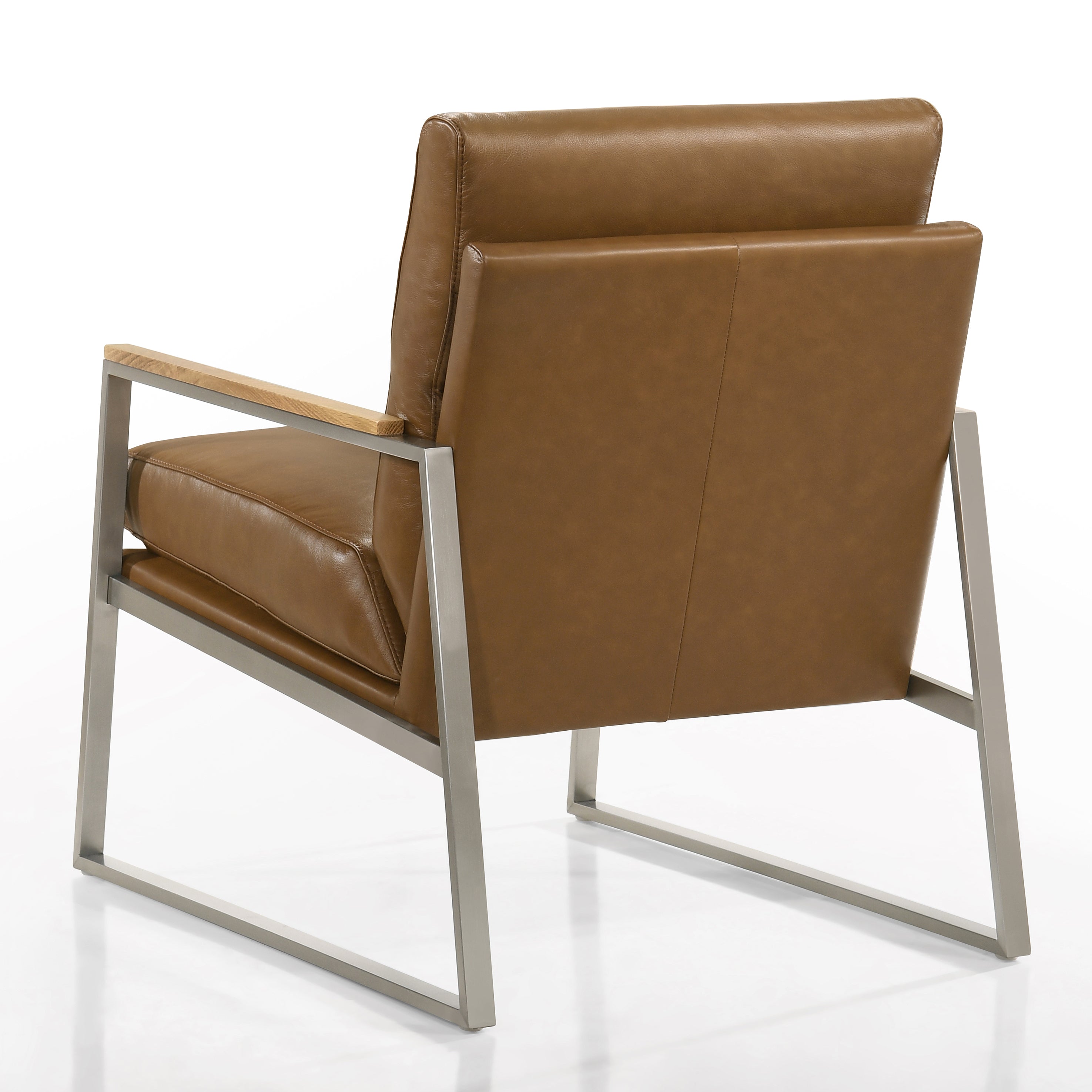 Colin Stainless Steel & Genuine Leather Accent Chair, Caramel Brown