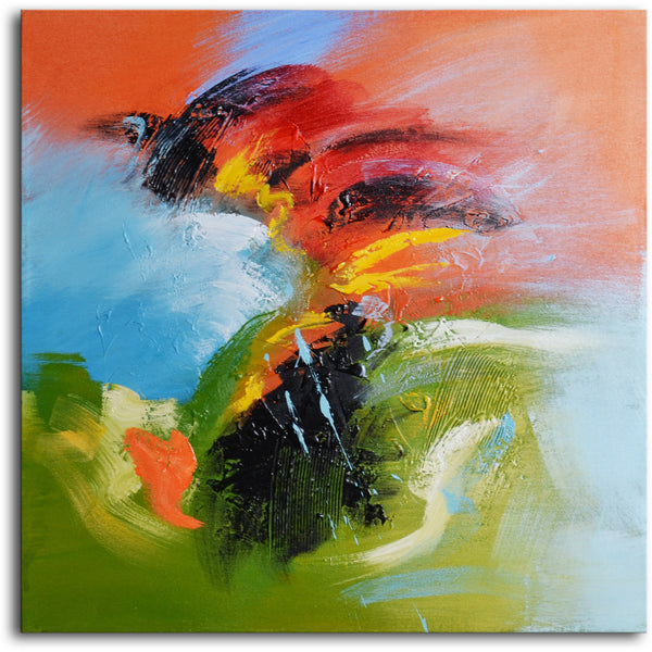 Hand Painted Modern Oil Painting "Flamenco fury" Canvas Wall Art - 32" x 32"