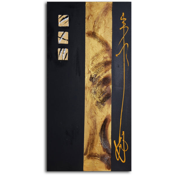 Hand Painted Modern Oil Painting "Three square message" Canvas Wall Art - 28" x 55"