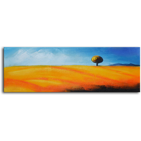 Hand Painted Modern Oil Painting "Lone tree on pampas" Canvas Wall Art - 20" x 60"
