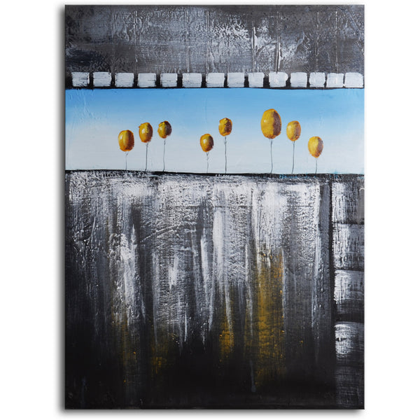 Hand Painted Modern Oil Painting "Trees as gold orbs" Canvas Wall Art - 36" x 48"