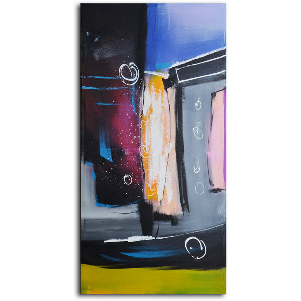 Hand Painted Modern Oil Painting "Cyclist at city speed" Canvas Wall Art - 28" x 55"