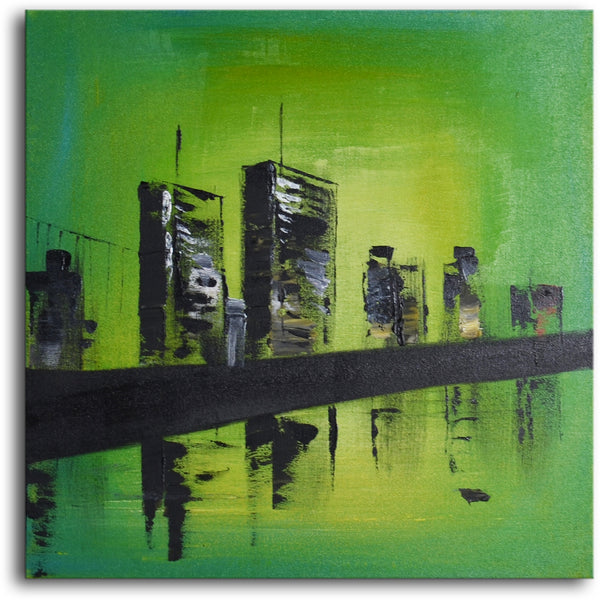 Hand Painted Modern Oil Painting "Twin towers" Canvas Wall Art - Stretched with wooden frame