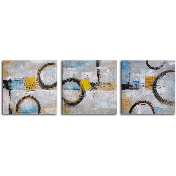 Hand Painted Modern Oil Painting "Circle in space triptych" 3 Piece Canvas Art Set