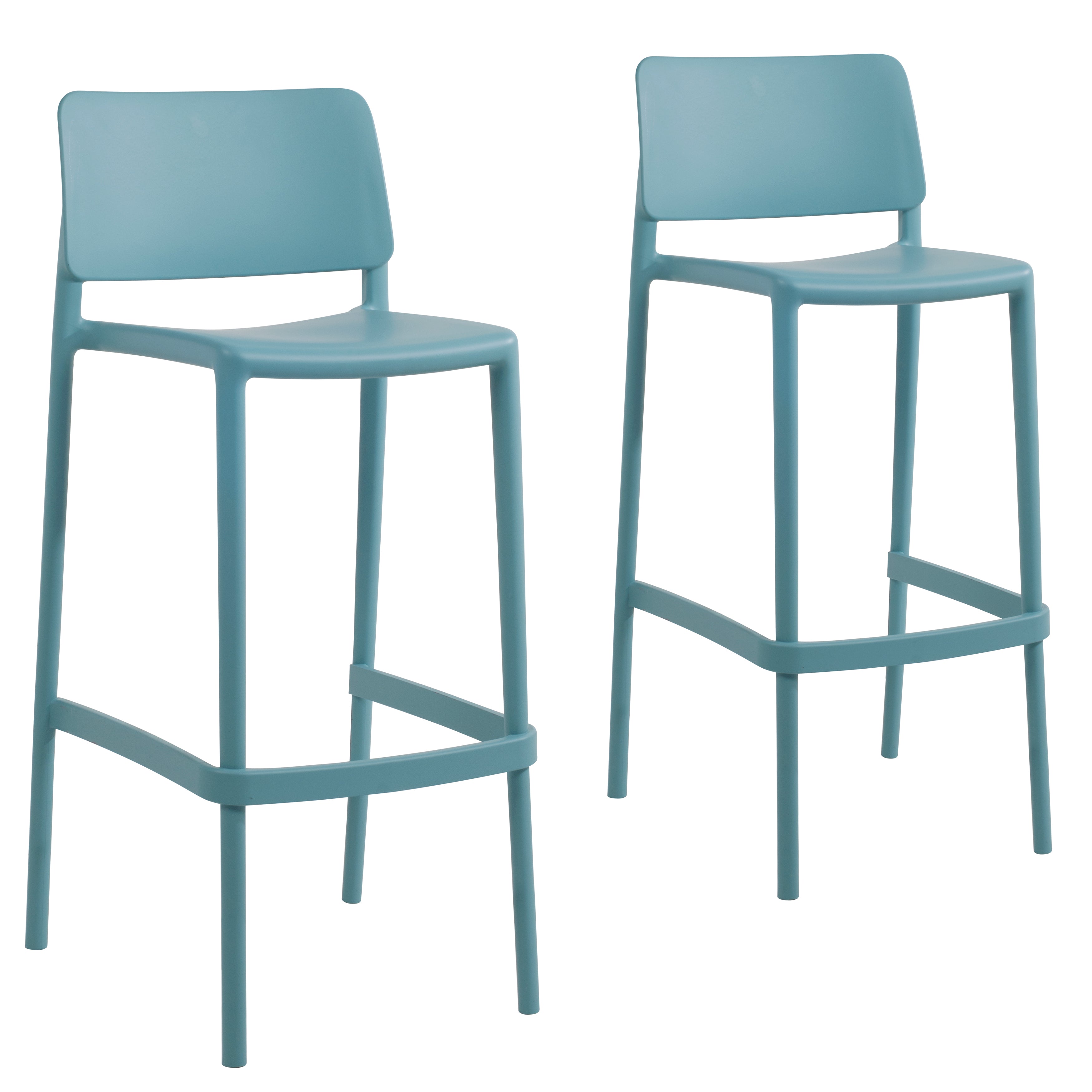 Cleo Patio Plastic Stackable Bar Height Bar Stool in Blue - (Set of 2)